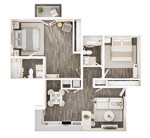 Floor plan for 2 beds, 2 baths, 1350 sqft
